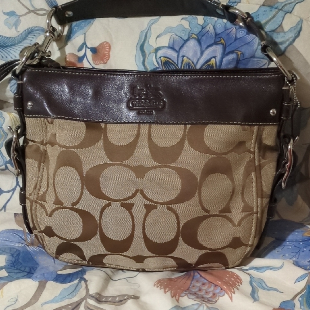 Coach Tan and Brown Signature Shoulder Bag